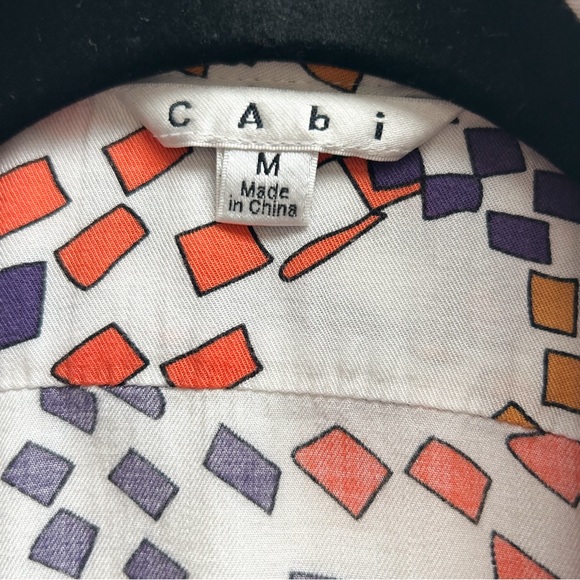 CAbi Grand Prix Geometric Button Blouse Style #404 MEDIUM 3/4 tab sleeve - Picture 3 of 9